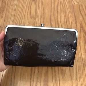 HOBO Dark Brown Shiny Wallet with Pattern Inside